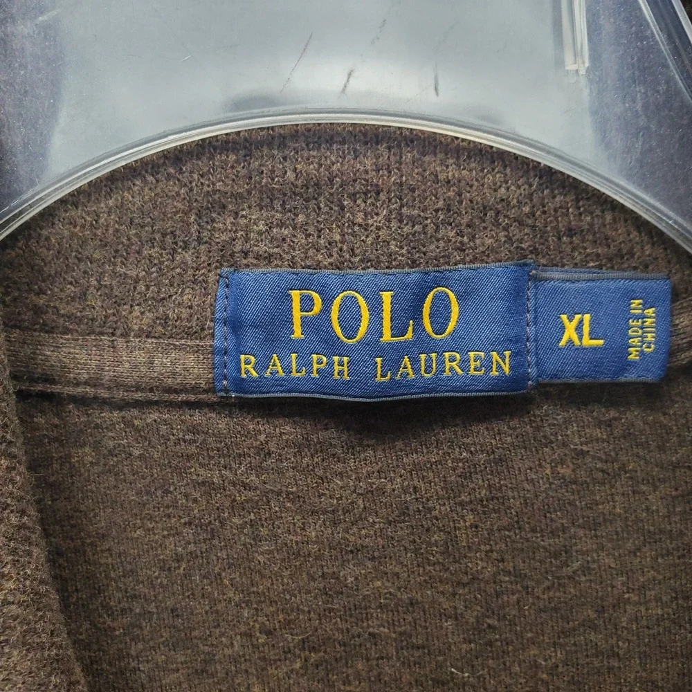 Polo Ralph Lauren Sweater Mens XL Brown Cotton Pony Logo Long Sleeve Quarter Zip
